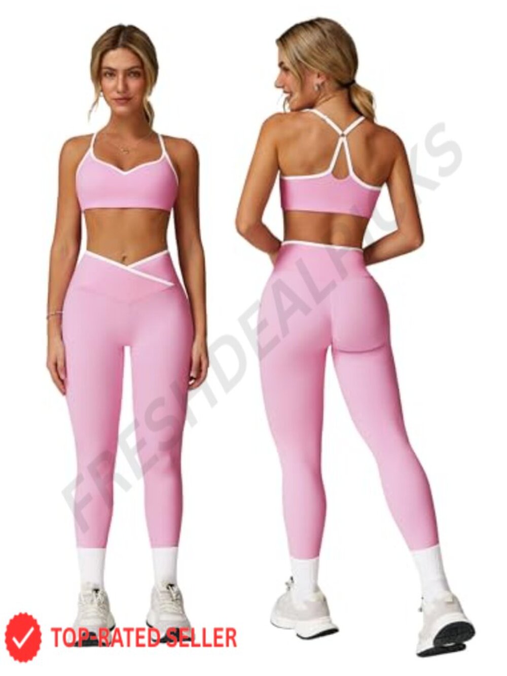 2 Piece Workout Set High Waist Leggings Medium Support Sports Bra Lightweight